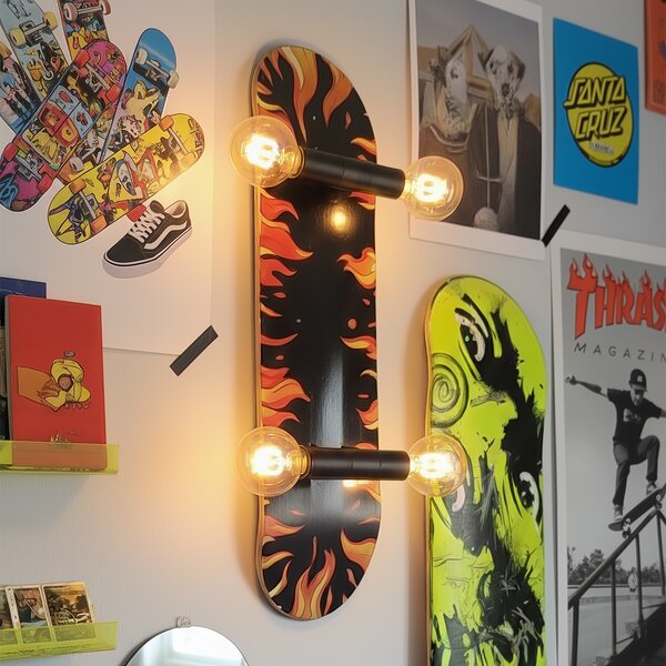 Lampada da parete nera con rosso 80cm - Skateboard