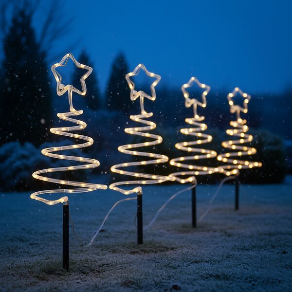 Set di 4 luci da giardino natalizie albero di Natale bianco con LED IP44 - Puno