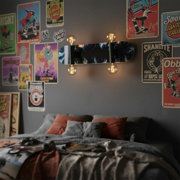 Lampada da parete nera con blu 80cm - Skateboard
