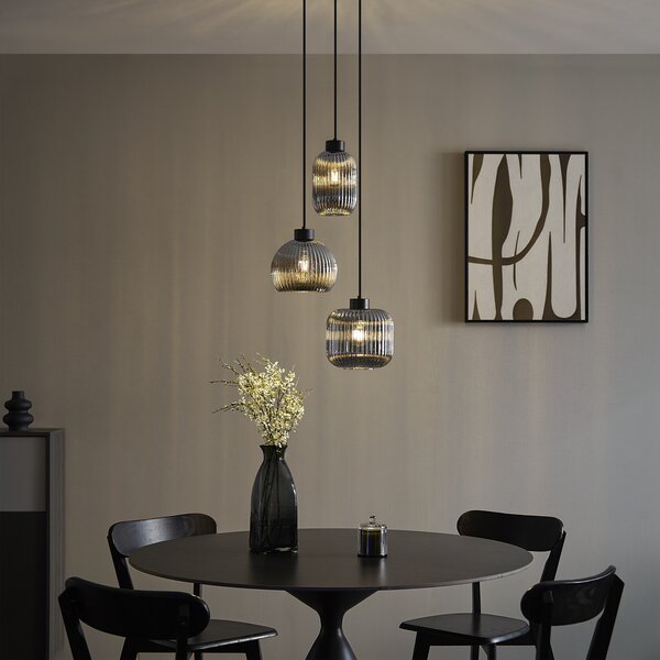 Lampada a sospensione di design nera con vetro fumé 3 luci - Ana