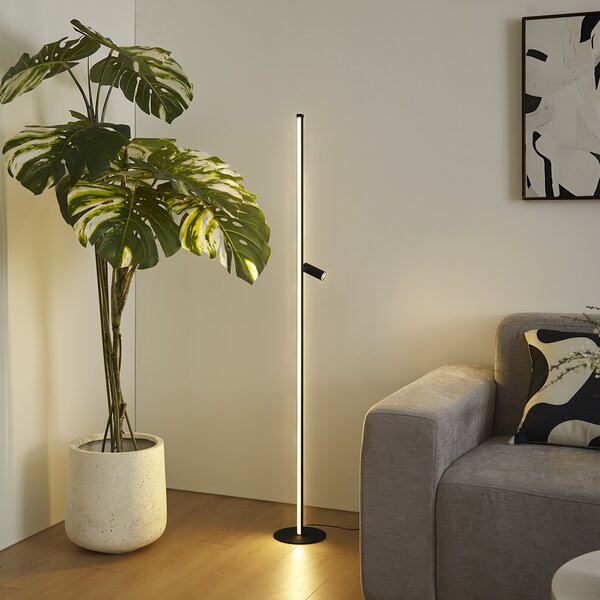 Lampada da terra di design nera con lampada da lettura con LED e dimmer touch - Throttle