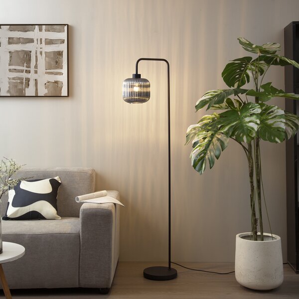 Lampada da terra di design nera con vetro fumé - Ana