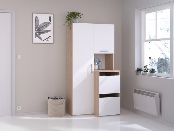 Vani portaoggetti per bagno con armadietti , scaffali e colonna L92xH184cm Naturale chiaro e Bianco - ERKANO
