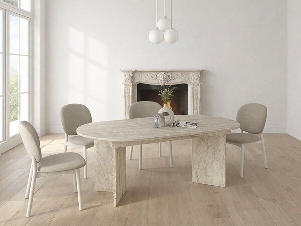 Tavolo da pranzo allungabile da 6 a 10 persone Effetto travertino beige - TOPANIA