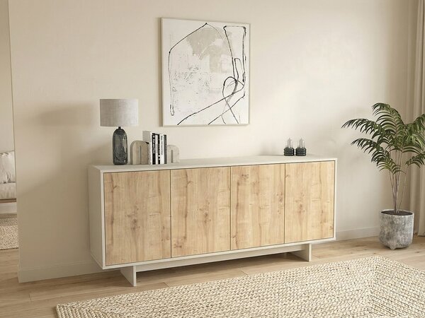 Credenza 4 ante Naturale chiaro e Beige - ZEFYNA