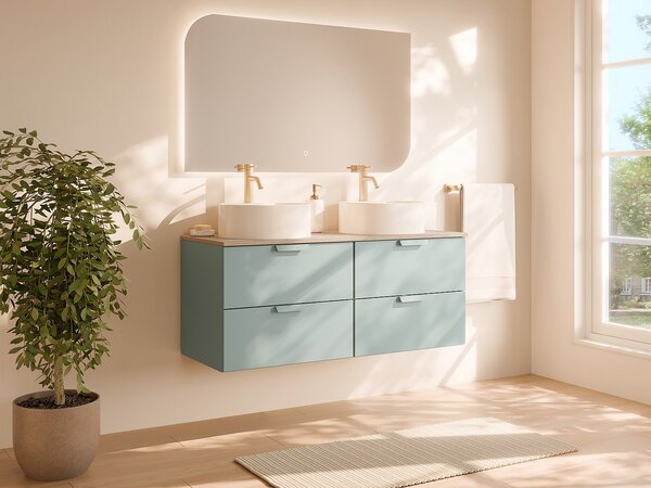 Mobile bagno sospeso con lavabo da appoggio rotondo Verde acqua L120 cm - AVORELI