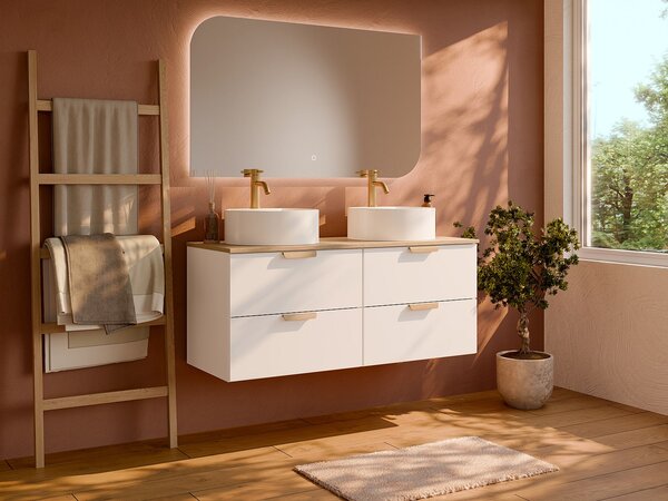 Mobile bagno sospeso con lavabo da appoggio rotondo Bianco L120 cm - AVORELI