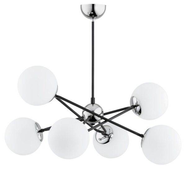 Lampada a sospensione SAGITO bianco e nero 6xE14x40W in vetro, dimensioni: 55x60x62 cm, IP20, Alfa