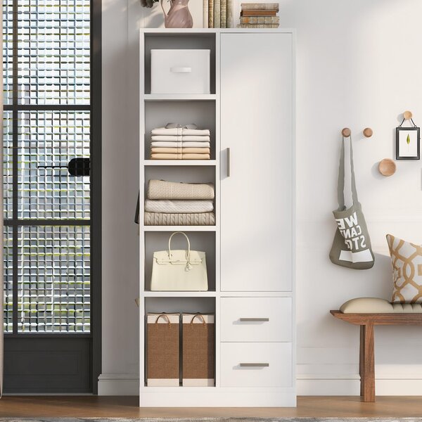 Armadio okwish con cassetti e due aste separate, mobile ingresso con diversi scomparti, ampio spazio di stoccaggio, bianco