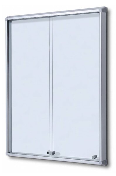 Bacheca magnetica ante scorrevoli in vetro temperato ESG, formato 9xA4, 720x982x59 mm, alluminio anodizzato