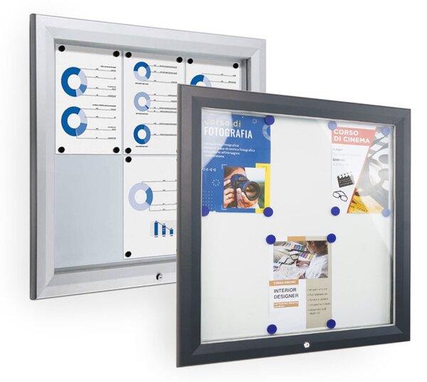 Bacheca per esterno certificata IP56 6xA4 con apertura a ribalta, struttura alluminio antracite RAL7016