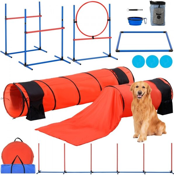 Set di allenamento agility per cani - 7 pezzi - con ostacoli, 2 tunnel e anello - accessori sportivi per cani - ideale per l'allenamento e il divertimento