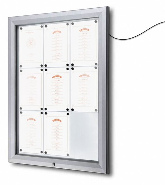 Bacheca per esterni CITY104LED, alluminio anodizzato silver, LED, vetro temperato, 9xA4, 80,5x106,7 cm