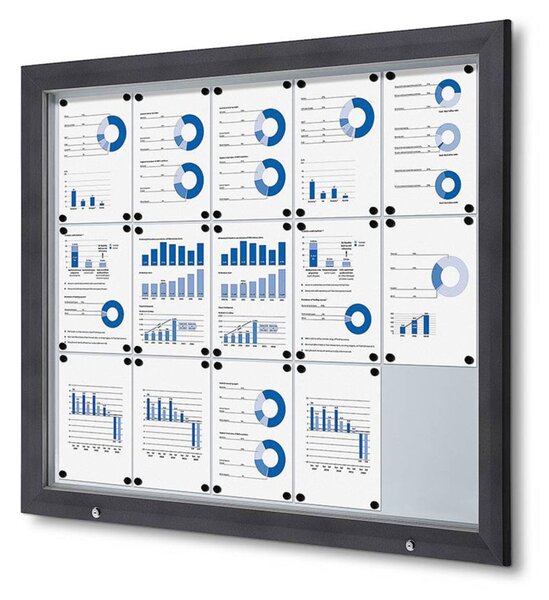 Bacheca per Esterno Certificata IP56 Formato 15xA4 in Alluminio RAL7016 con Vetro Temperato