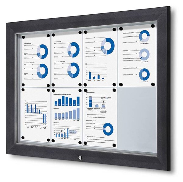 Bacheca per esterno certificata IP56 e ESG, formato 8xA4, alluminio RAL7016 antracite, apertura a ribalta