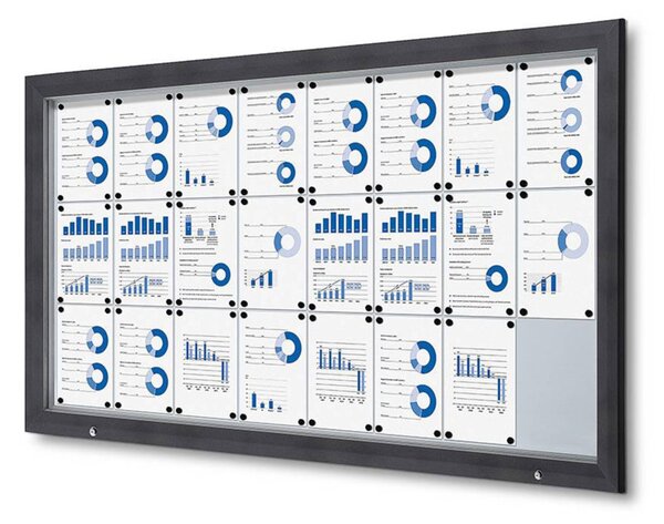 Bacheca per esterno certificata IP56, formato 24xA4, alluminio RAL7016 antracite, vetro temperato ESG, 177,8x94 cm