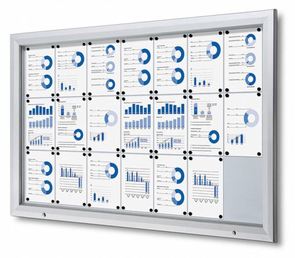 Bacheca da esterno con illuminazione LED, formato 21xA4, profili in alluminio silver, vetro temperato ESG IP56