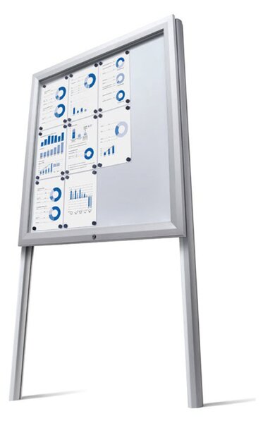 Coppia montanti in alluminio anodizzato silver H 250 cm per bacheche CITY100, con staffe da interramento