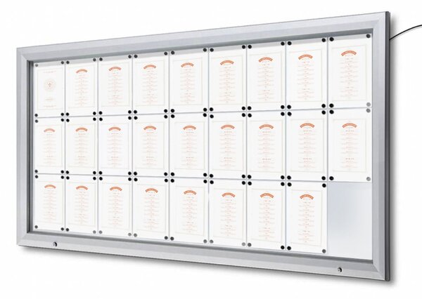 Bacheca da esterno con LED, apertura a ribalta e pistoni a gas, alluminio silver, 27xA4, 212,5x106,7 cm