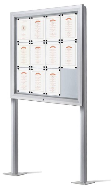 Coppia montanti in alluminio anodizzato silver H 200 cm con basi a pavimento per bacheche da esterno CITY100