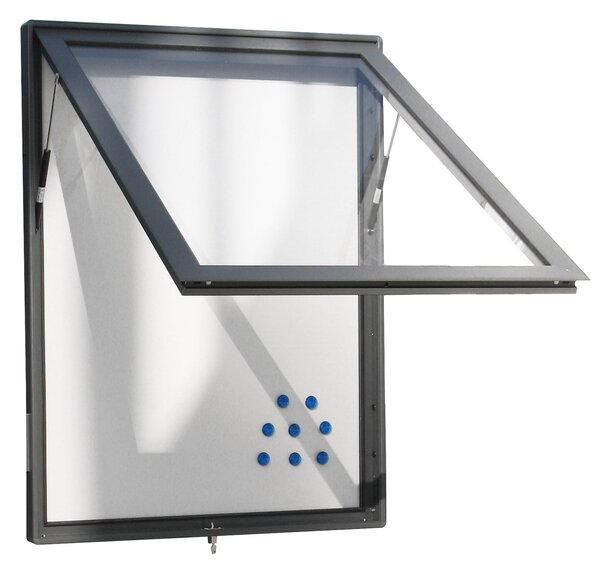 Bacheca per esterno CITY15 in alluminio 70x99 cm, apertura a ribalta, fondo magnetico, grigio gotico/silver