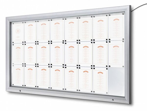 Bacheca da esterno illuminata a LED, apertura a ribalta con pistoni a gas e vetro temperato - formato 24xA4, 190x107 cm