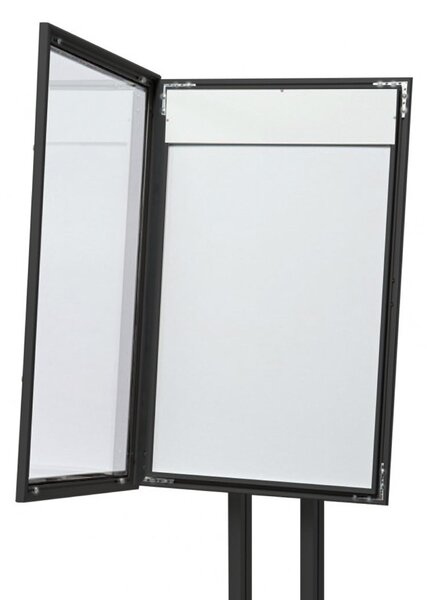 Bacheca porta men� da esterno autoportante con illuminazione LED, formato 4xA4, anta in policarbonato, finitura nera