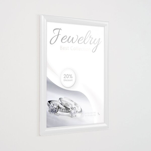 Cornice a Scatto in Alluminio Bianca RAL9003, Formato A3 29,7x42 cm, Profilo 25 mm, PVC Antiriflesso