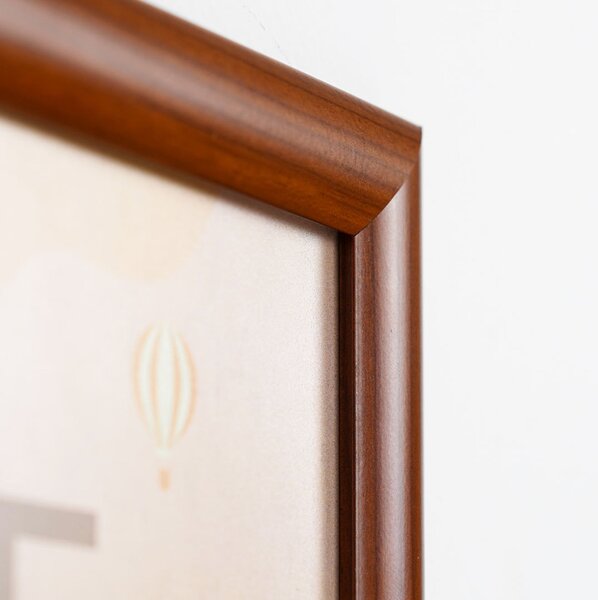 Cornice a scatto finitura legno 50x70 cm, profilo alluminio 25mm, angoli vivi, PVC antiriflesso per interni
