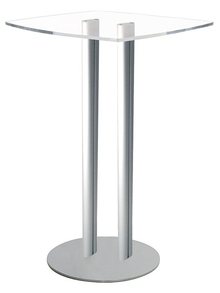 Tavolino Help Desk in plexiglass trasparente 52x80 cm con base in alluminio anodizzato silver, altezza 105 cm