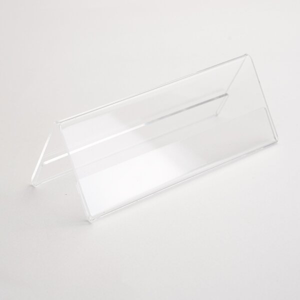 Portanome Segnaposto in Plexiglass Bifacciale a V, 16x6x6 cm, Grafica Intercambiabile per Tavoli ed Eventi