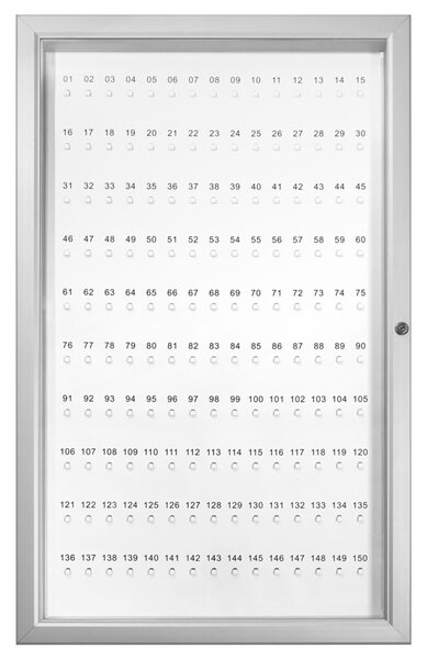 Bacheca porta chiavi da parete 150 posti, acciaio laccato bianco e alluminio anodizzato, 645x1040 mm