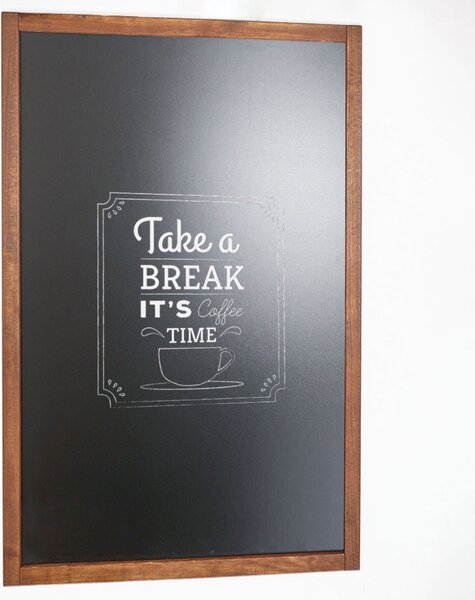 Lavagna da parete con cornice in legno di faggio massiccio, finitura dark wood, formato 80x120 cm, scrivibile a gesso