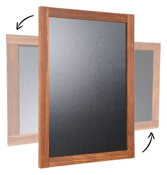 Lavagna da parete con cornice in legno di faggio massiccio, finitura dark wood, formato 60x115 cm, scrivibile a gesso