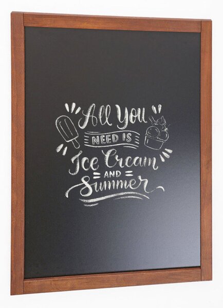 Lavagna da parete con cornice in legno di faggio massiccio, finitura dark wood, formato 60x80 cm