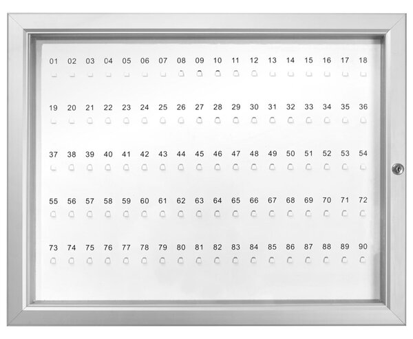 Bacheca porta chiavi 90 posti in acciaio laccato bianco, anta plexiglass apertura a libro, 750x590 mm
