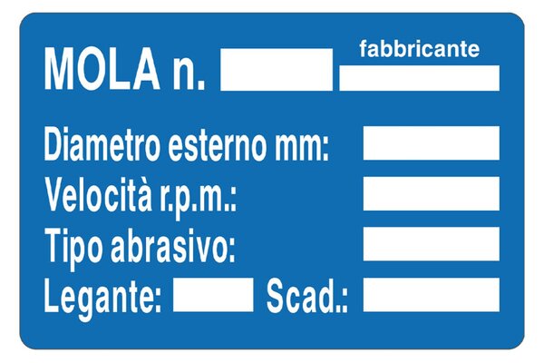 Cartello identificativo Mola in alluminio 300x200 mm, monofacciale, per Numero Mola, Fabbricante e Diametro Esterno