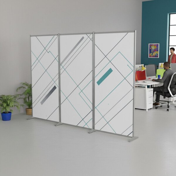 Parete divisoria singola in forex bianco 100x190 cm, struttura in alluminio anodizzato con piedini, uso interno