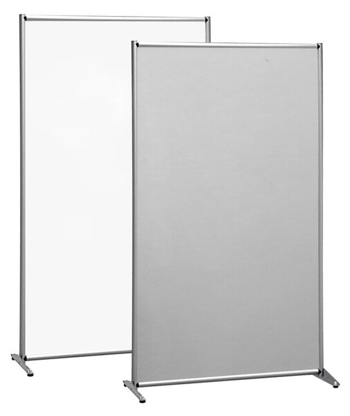 Parete divisoria bifacciale 100x190 cm, magnetica bianca e panno grigio, struttura in alluminio anodizzato