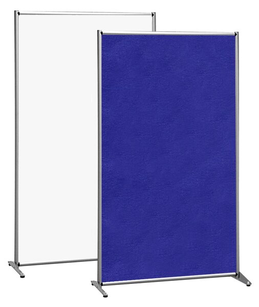 Parete divisoria singola bifacciale 100x190 cm, alluminio anodizzato, panno feltro blu e superficie magnetica bianca