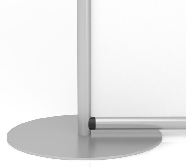 Parete divisoria singola in forex bianco 100x190 cm con struttura in alluminio anodizzato e basi rotonde in metallo