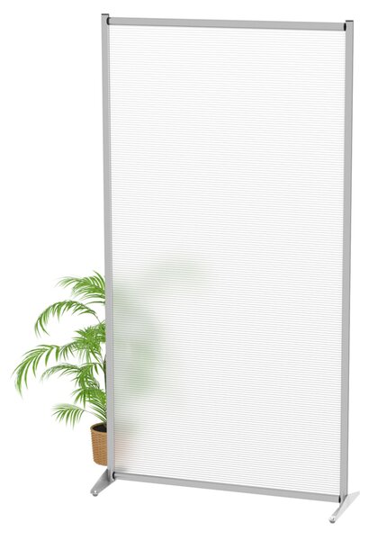 Parete divisoria singola 100x190 cm in policarbonato alveolare bianco satinato con struttura in alluminio e piedini