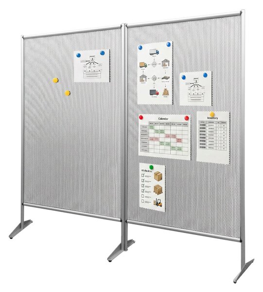 Parete divisoria doppia autoportante in lamiera microforata magnetica, alluminio silver, 210x190 cm - WHL213