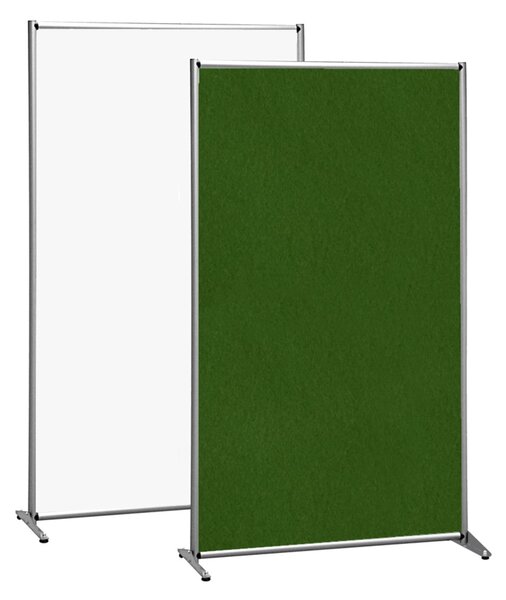 Parete divisoria bifacciale 100x190 cm, feltro verde e superficie magnetica bianca in alluminio anodizzato