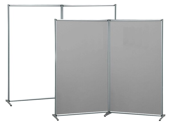 Parete divisoria bifacciale 100x190 cm in alluminio anodizzato, lavagna magnetica bianca e feltro grigio - WHL801/PGR
