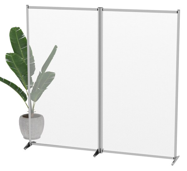Pannello divisorio doppio 209x190 cm in policarbonato alveolare semi-trasparente, struttura alluminio con piedini