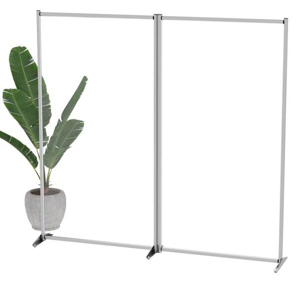 Parete divisoria doppia in plexiglass trasparente 209x190 cm, struttura in alluminio anodizzato con piedini