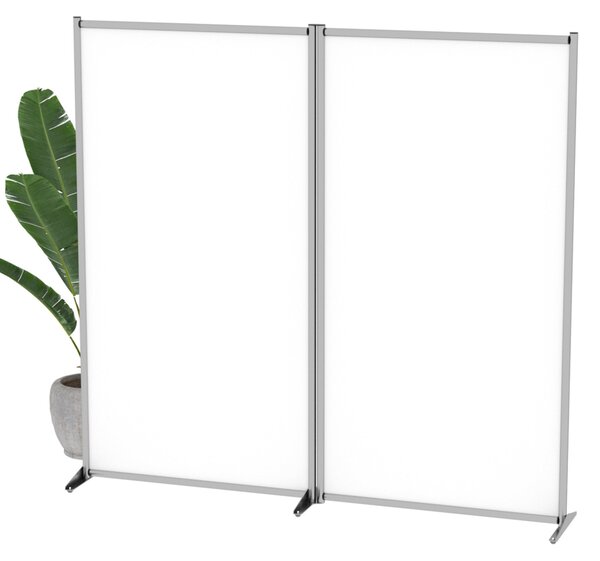Parete divisoria doppia autoportante 209x190 cm in forex bianco, struttura in alluminio anodizzato con piedini