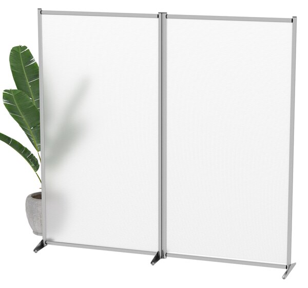 Parete divisoria doppia 209x190 cm in policarbonato alveolare satinato bianco, struttura in alluminio, con piedini
