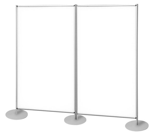 Parete divisoria doppia autoportante in forex bianco, struttura alluminio anodizzato, basi rotonde - WHL801/BB